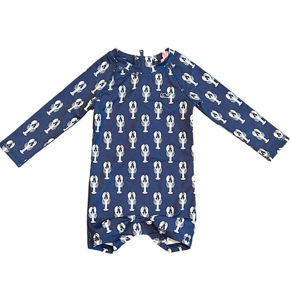 NWT! Vineyard Vines Baby Lobster Print Navy Long Sleeve Swimsuit Size 0-3M